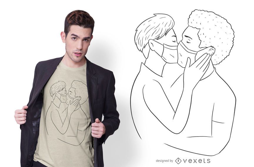 Couple Face Mask Kissing T-shirt Design Couple Face Mask Kissing T-shirt Design