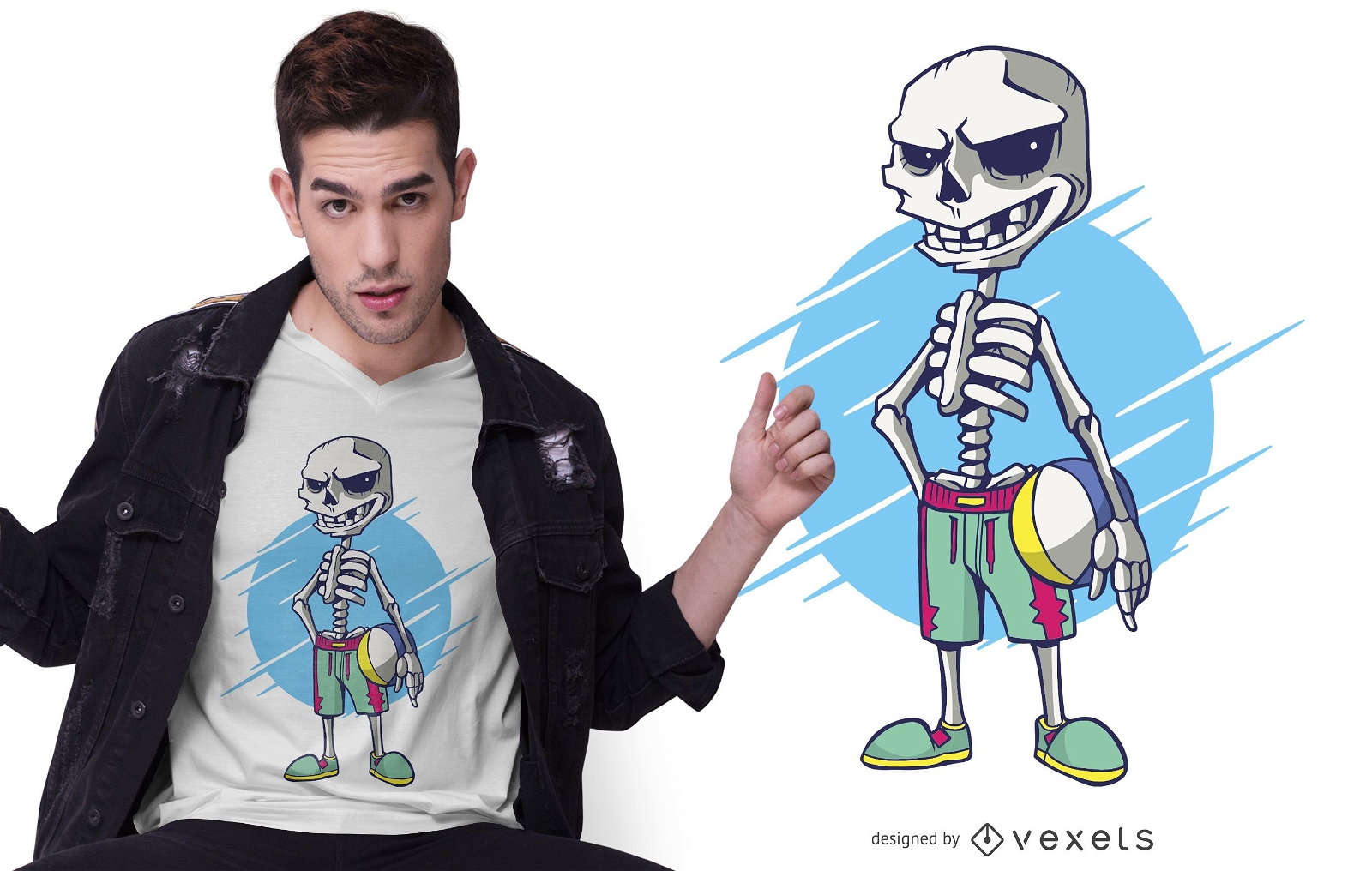 Design de camiseta esqueleto de v?lei de praia