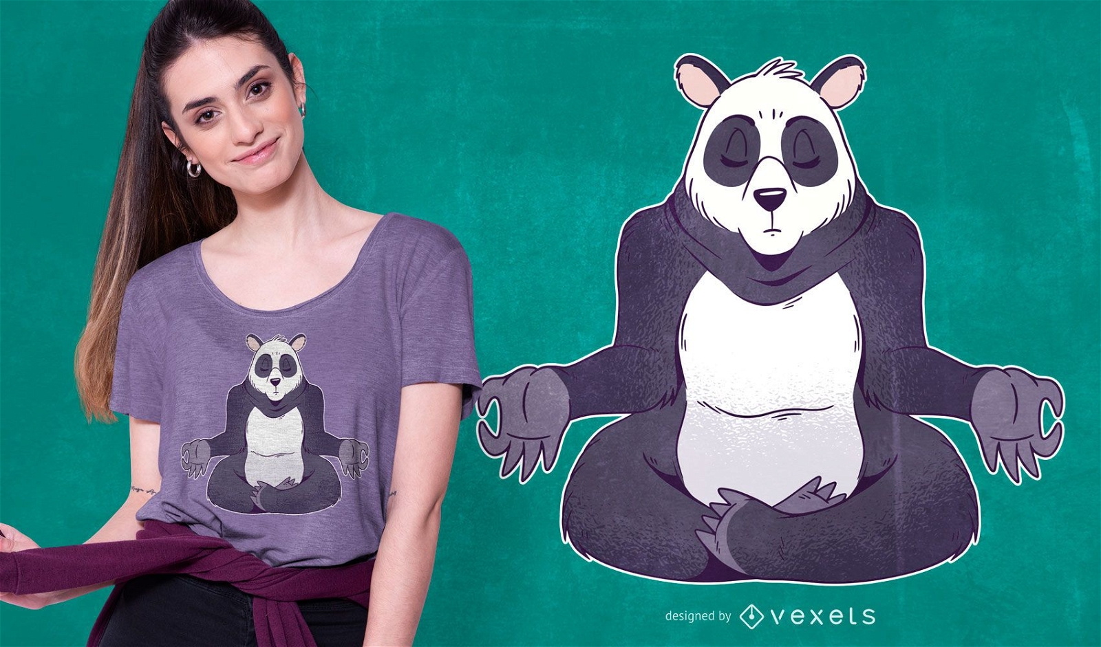 Design de camiseta panda meditando