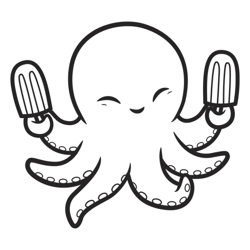 Fr?hlicher Oktopus mit Eiscreme schwarz PNG-Design