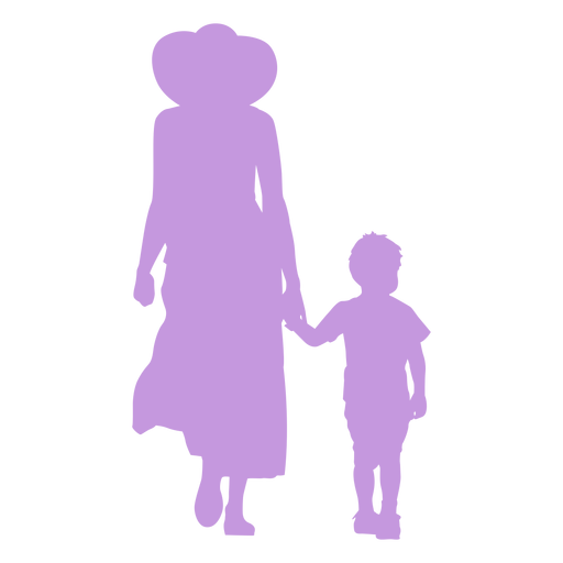 Madre e hijo caminando silueta