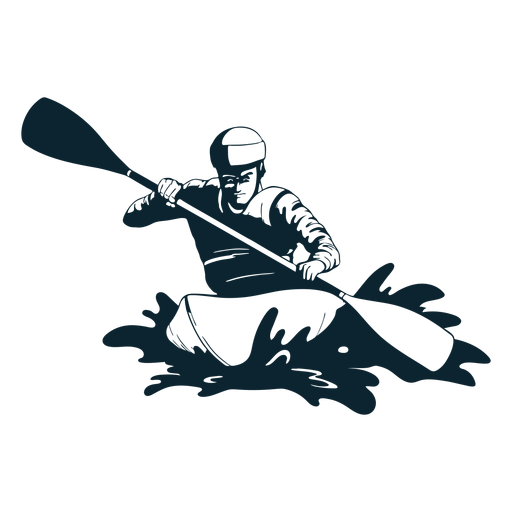 Personaje de rafting en blanco y negro. Diseño PNG