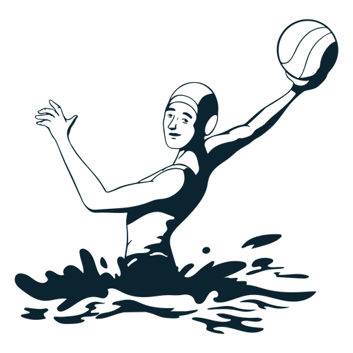 Waterpolo player character black and white PNG Design