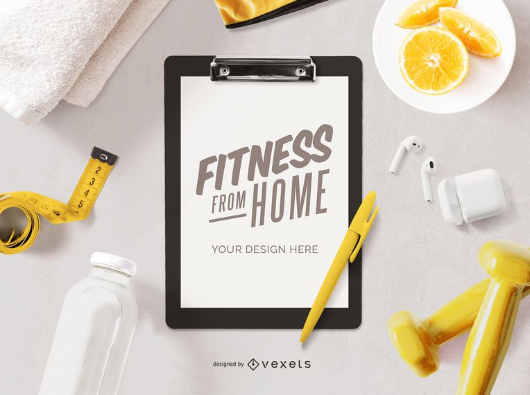 Fitness from home clipboard mockup Fitness from home clipboard mockup