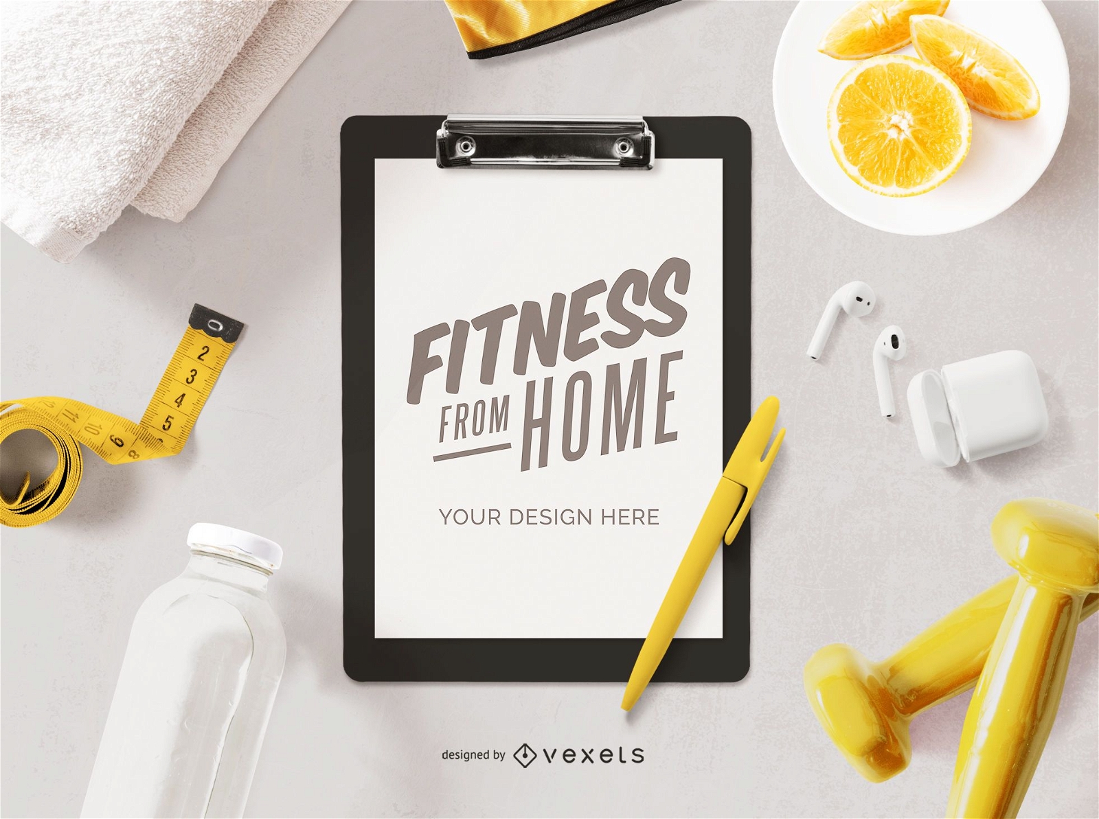 Fitness from home clipboard mockup