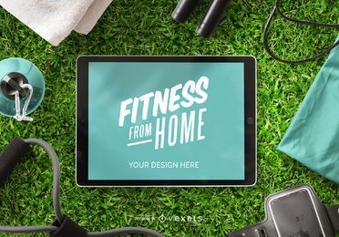 Maqueta de fitness desde casa para ipad