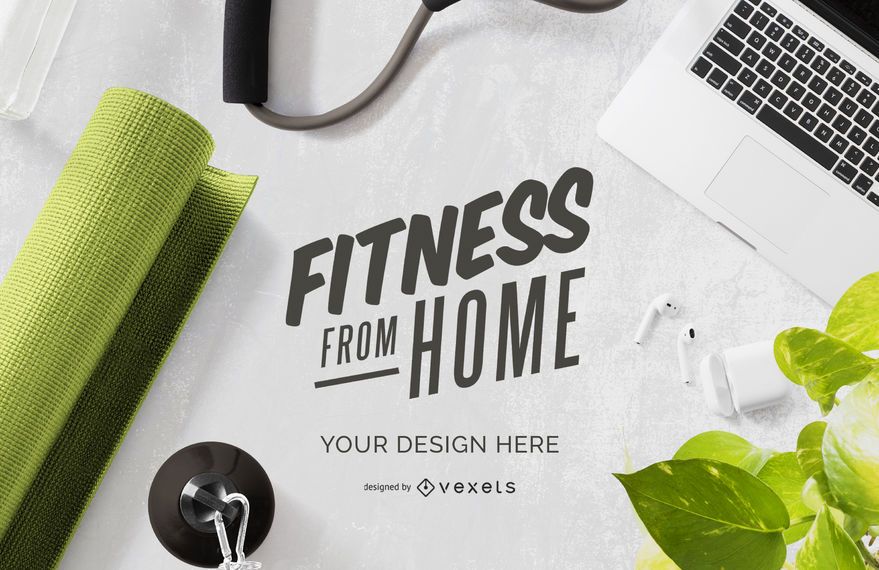 Download Fitness From Home Yoga Mockup Composition - PSD Mockup Download