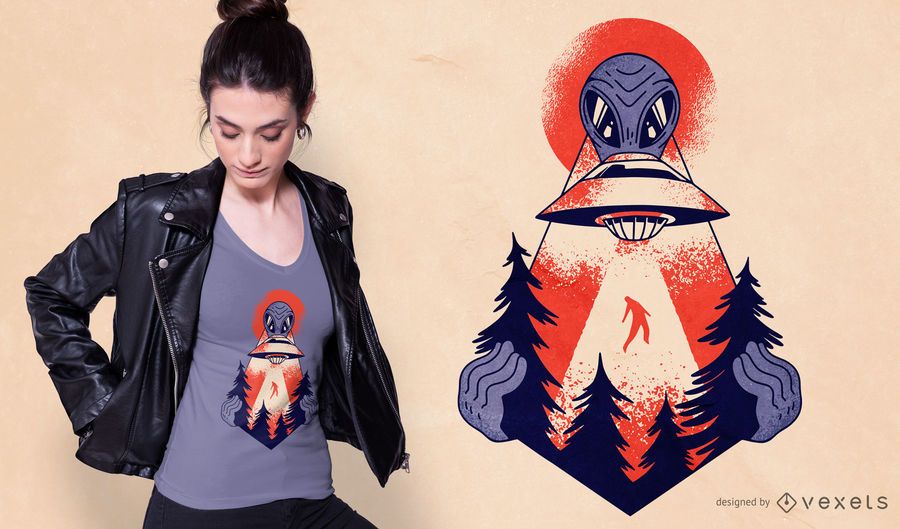 Forest Alien Abduction T-shirt Design Forest Alien Abduction T-shirt Design