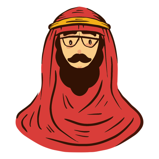 Arab man with glasses head PNG Design