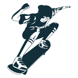 Boy skater character black and white PNG Design