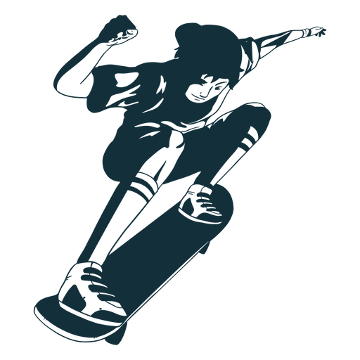 Boy skater character black and white PNG Design