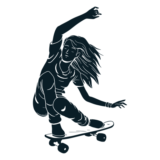 Female skater character black PNG Design