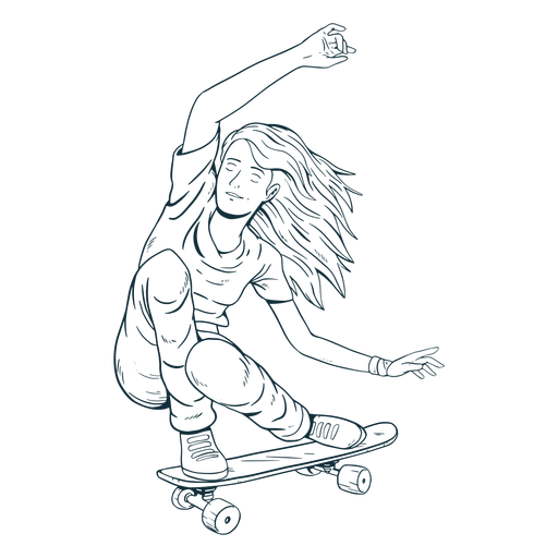 Dibujado a mano personaje patinador femenino Diseño PNG