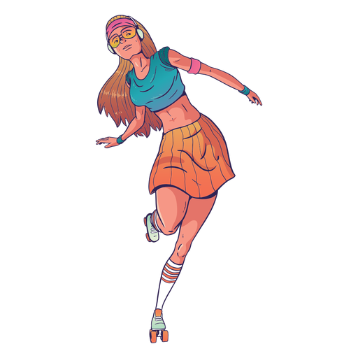 Girl rollerskating character PNG Design