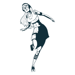 Garota de patins em preto e branco Desenho PNG