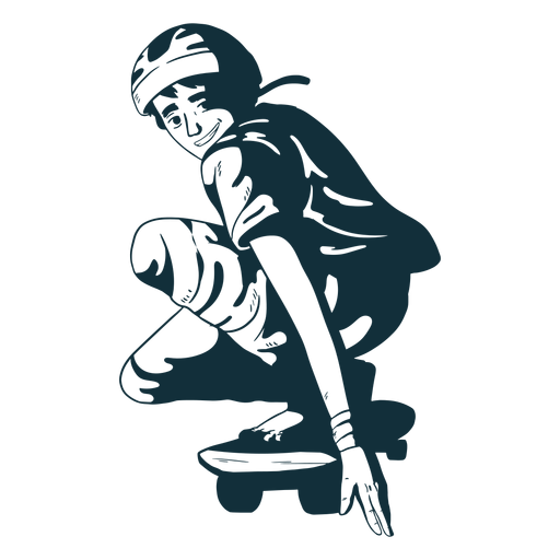 Male skater character black and white PNG Design