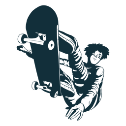 Patinador masculino engana o personagem em preto e branco Desenho PNG