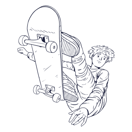 Male skater tricks character hand drawn PNG Design