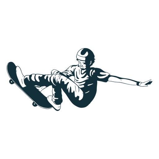 Man skating character black and white PNG Design