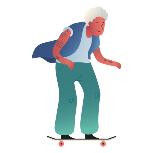 Skating-Charakter der alten Frau PNG-Design