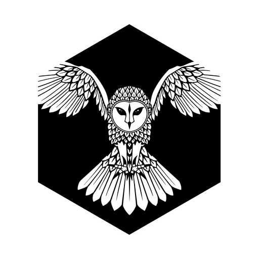 Distintivo de coruja voando em preto e branco Desenho PNG