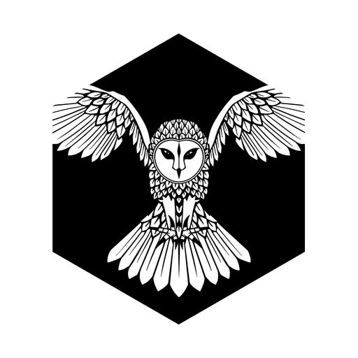 Owl flying black and white badge PNG Design