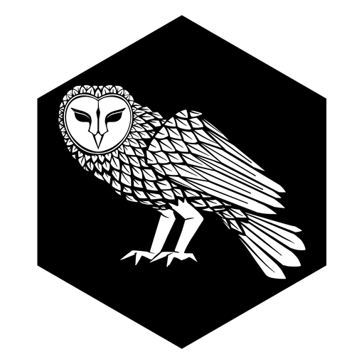 Owl side black and white badge PNG Design