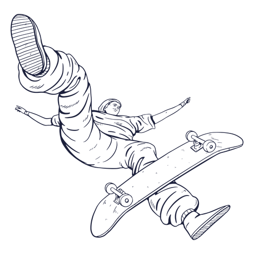 Dibujado a mano personaje pro skater Diseño PNG