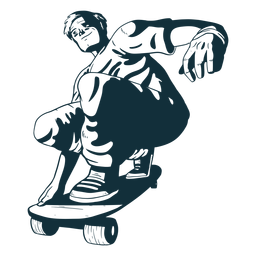Skater character black and white PNG Design