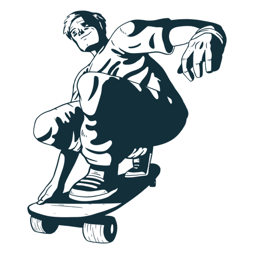 Skater character black and white PNG Design