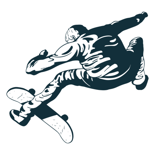 Skater tricks character black and white PNG Design