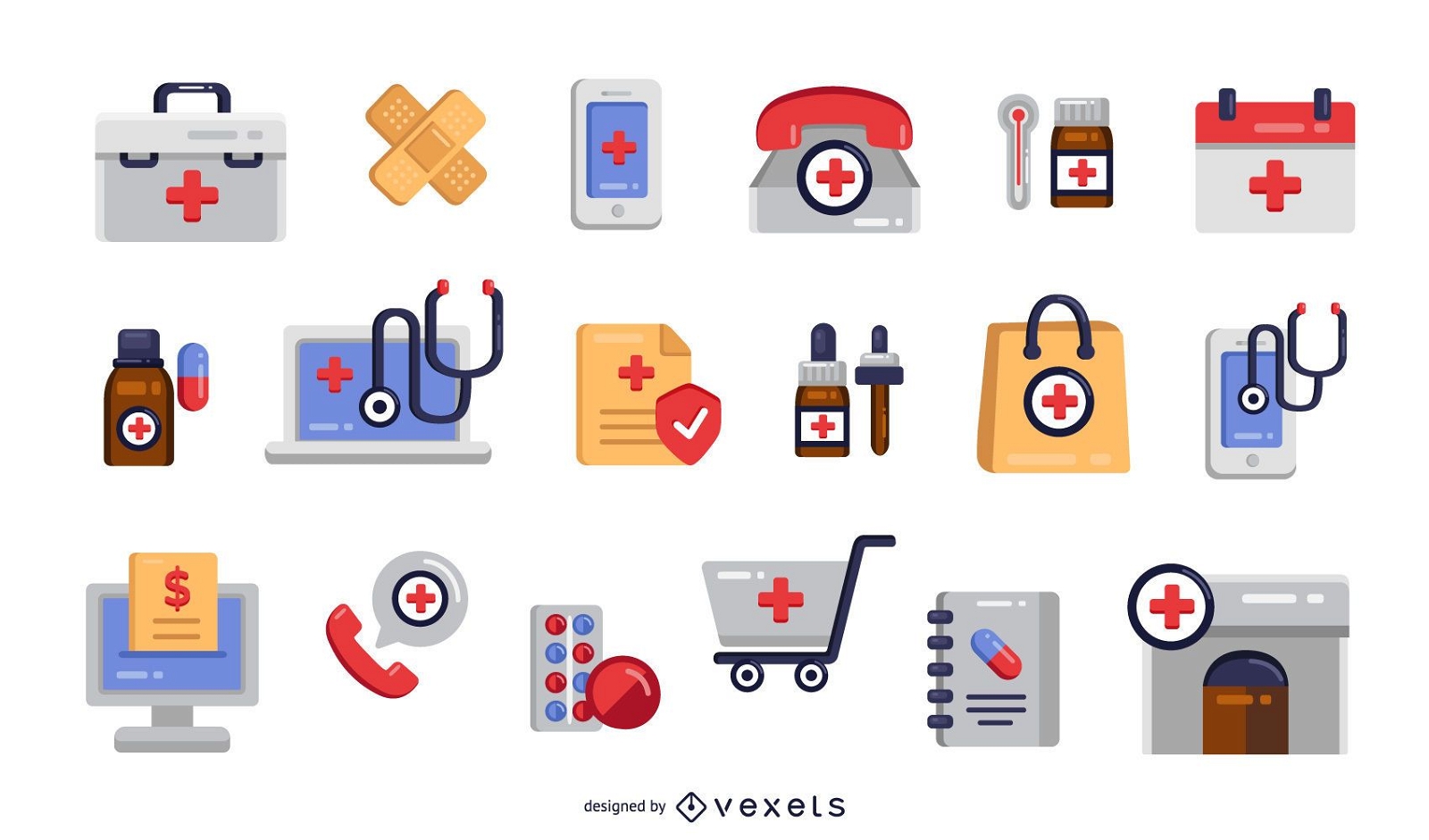 Colorful Pharmacy Flat Icon Pack