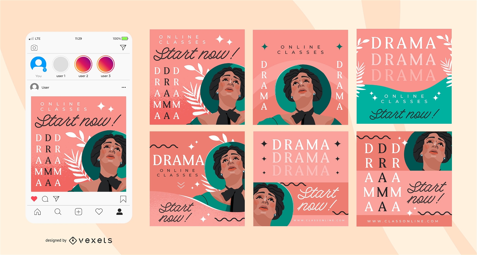 Drama School Square Social Media Banner Pack