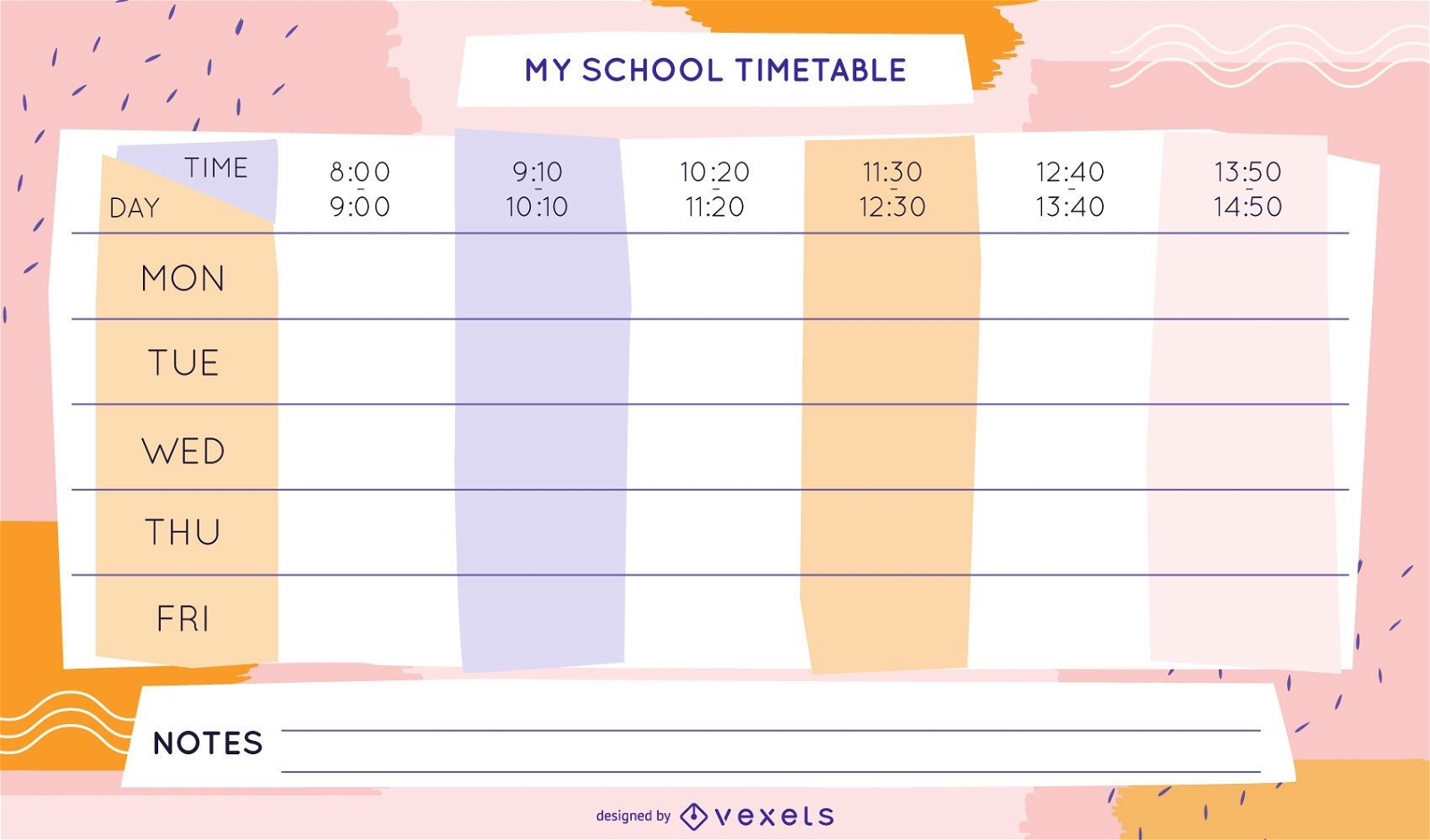 School Week Timetable Template Design