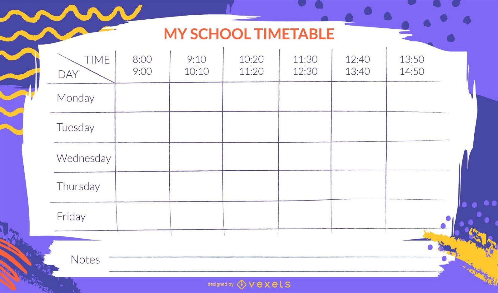 Artistic School Timetable Template