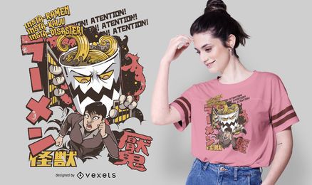 Diseño de camiseta japonesa Ramen Attack