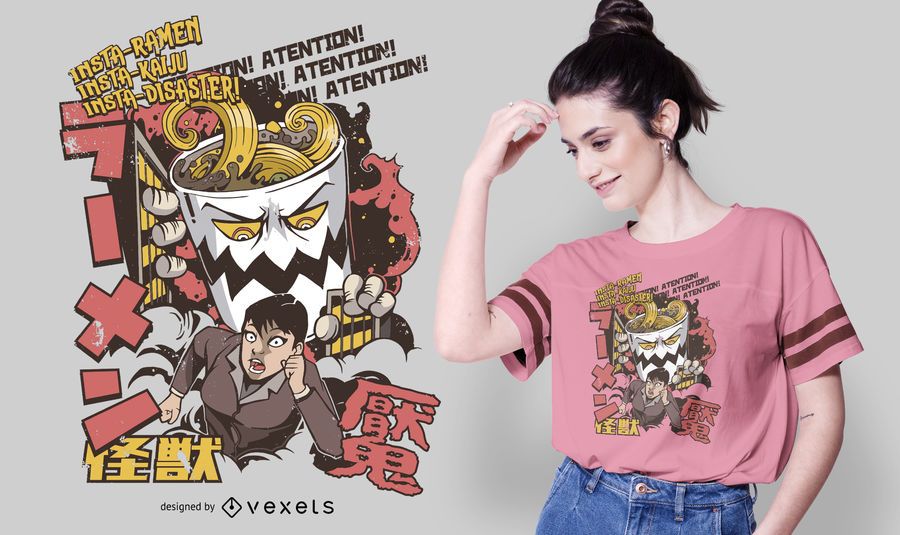 Design de t-shirt de ataque de ramen japonês Design de t-shirt de ataque de ramen japonês
