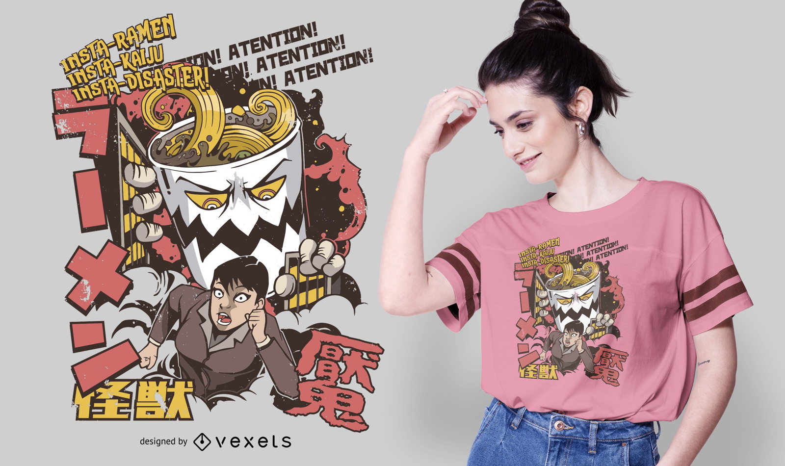 Design de camisetas japonesas Ramen Attack