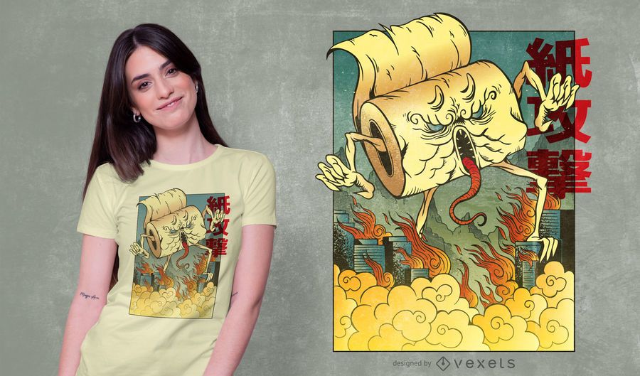 Japanese Toilet Paper Monster T-shirt Design Japanese Toilet Paper Monster T-shirt Design