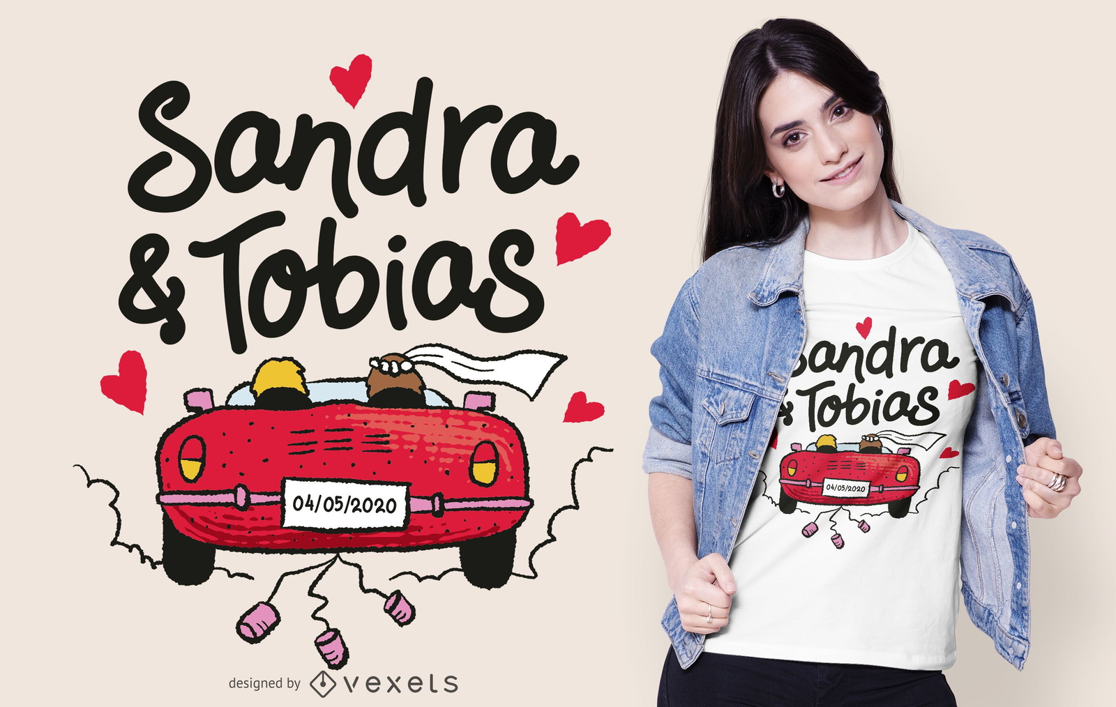 Design de t-shirt com texto de carro de casamento