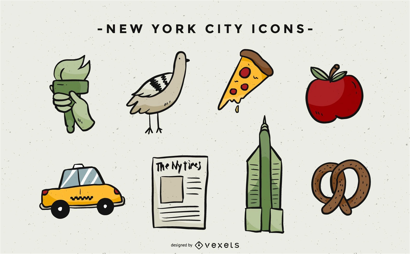 Paquete de iconos ilustrados de Nueva York