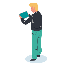 Blonde guy tablet character isometric PNG Design