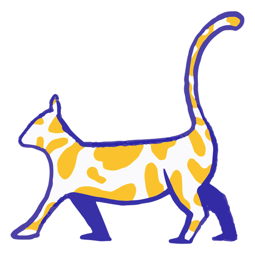 Blaue und gelbe Katzenhand gezeichnet PNG-Design