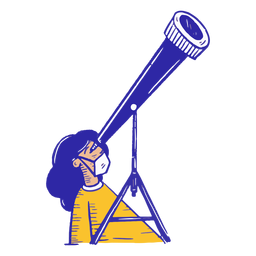 Covid19 niña telescopio dibujado a mano Diseño PNG