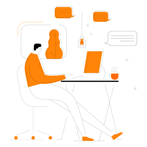 Man chatting computer character PNG Design