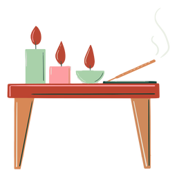Mesa de madeira com velas desenhadas à mão Desenho PNG Transparent PNG