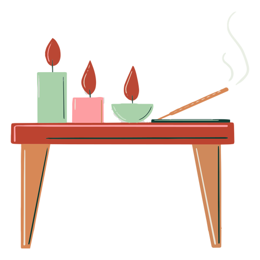 Mesa de madeira com velas desenhadas à mão Desenho PNG
