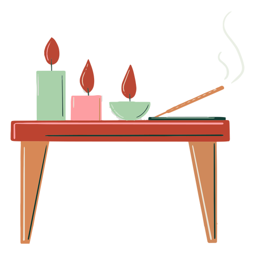 Mesa de madeira com velas desenhadas ? m?o Desenho PNG