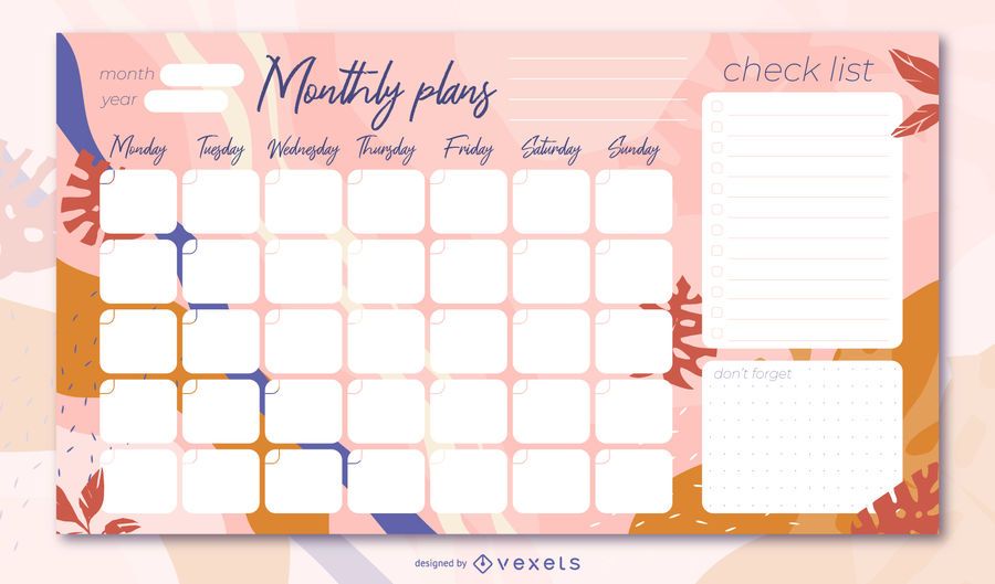 Floral Monthly Planner Design - Vector Download