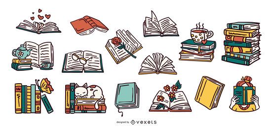 Coleção de ilustração de livros desenhados à mão